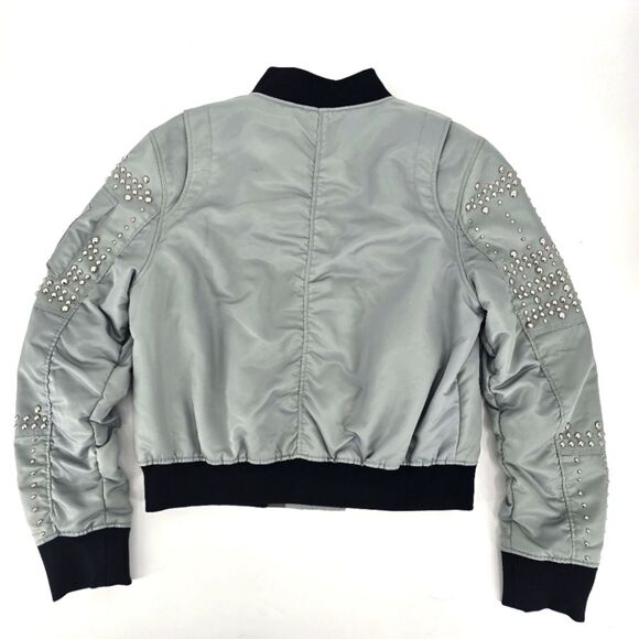 NWT DOMA Blueish Grey Studded Aviator Bomber Jacket Size L - Picture 2 of 6
